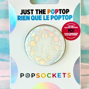Holographic Ghost - White Glitter PopSocket: Customized - Swappable Top - Adhesive Base