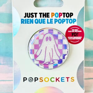 Purple Holo Ghost - White Glitter PopSocket: Customized - Swappable Top - Adhesive Base