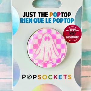 Hot Pink Holo Ghost - White Glitter PopSocket: Customized - Swappable Top - Adhesive Base
