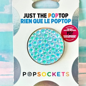Cyan Fire Opal Rhinestone PopSocket: Customized - Swappable Top - Adhesive Base