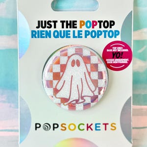 Rose Gold Pink Holo Ghost - White Glitter PopSocket: Customized - Swappable Top - Adhesive Base
