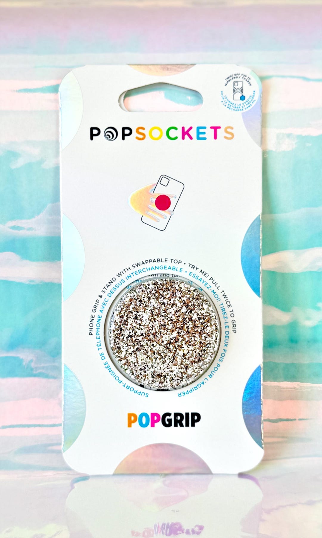 Prop Socket Base Silver Glitter Popsocket: Customized - Swappable Top - Adhesive Base - Etsy