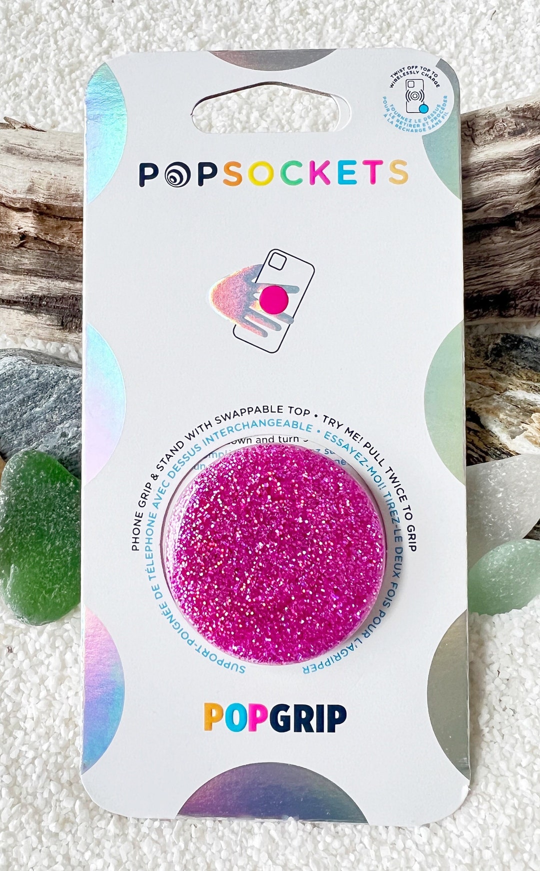 Pink Holographic Swappable Popsocket, Clear Base Popsocket, Popgrip ...