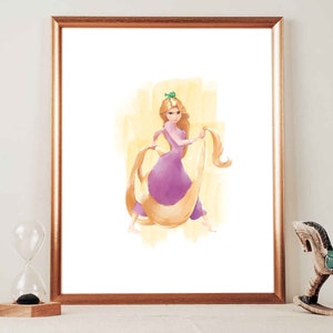 Rapunzel Disney Aquarel AFDRUKBARE ART, Disney Rapunzel Print, Film Poster, Kinderkamer, Eenvoudige Disney Decor, Wall Art, Afdrukbare Gift