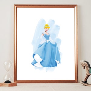Cinderella Disney Watercolor PRINTABLE ART, Disney Cinderella Print, Movie Poster, Nursery Wall Art, Simple Disney Decor, Printable Gift