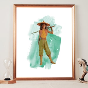 Raya y la última princesa dragón, acuarela, arte imprimible, impresión de Raya, póster de película, póster de guardería, decoración de habitación sencilla, arte de pared imprimible