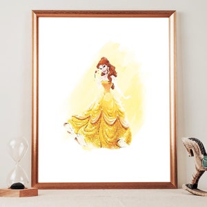 Belle Disney Watercolor PRINTABLE ART, Disney Beauty Beast Print, Movie Poster, Nursery Poster, Simple Disney Decor, Printable Wall Art