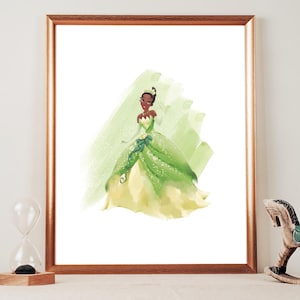 Tiana Disney Watercolor PRINTABLE ART, Disney Tiana, Tiana Print, Movie Poster, Nursery Poster, Simple Disney Decor, Wall Art