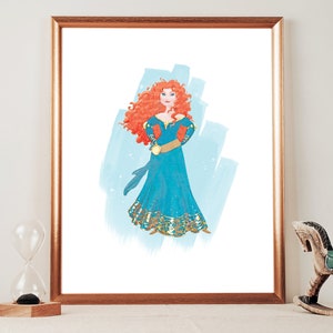 Merida Disney Watercolor PRINTABLE ART, Disney Brave Merida Print, Movie Poster, Nursery Poster, Simple Disney Decor, Printable Wall Art