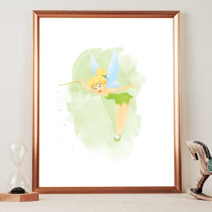 Tinkerbell Disney Watercolor PRINTABLE ART, Disney Tinkerbell Print, Movie Poster, Nursery Gift, Simple Disney Decor, Printable Wall Art