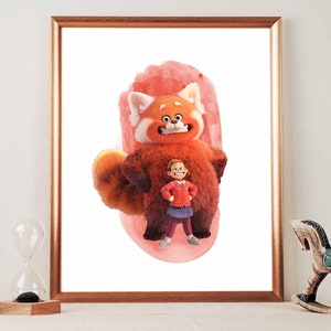 Turning Red Watercolor PRINTABLE ART, Turning Red Mei Print, Movie Poster, Girls Birthday Gift, Simple Red Panda Decor, Printable Wall Art