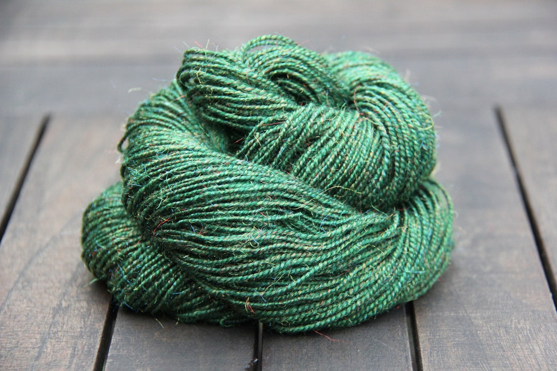 2ply Handspun Merino Wool and Nylon Blend Yarn Green Glitter Etsy