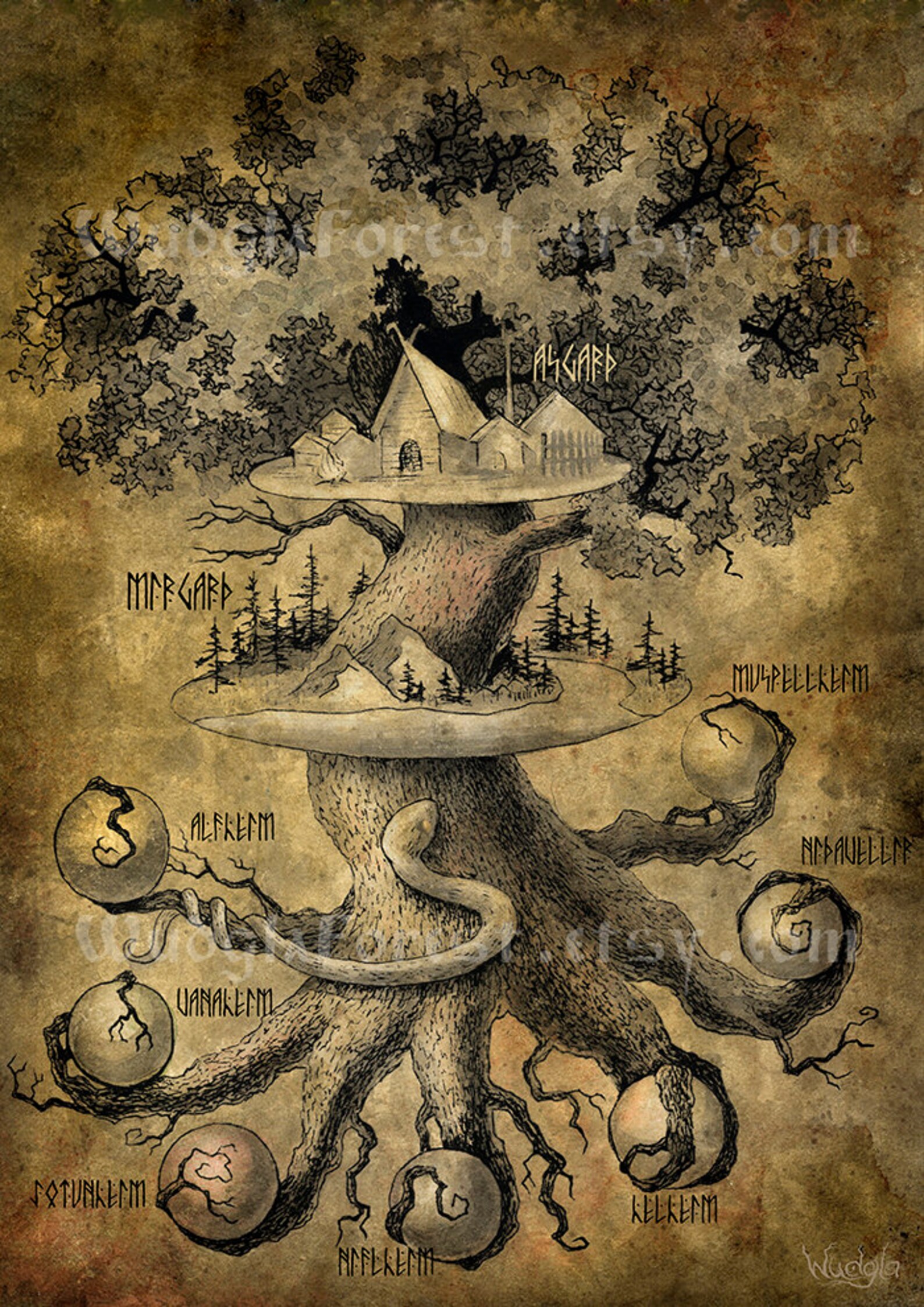 Yggdrasil Art PRINT Pagan decor Viking decor Heathen Asatru | Etsy