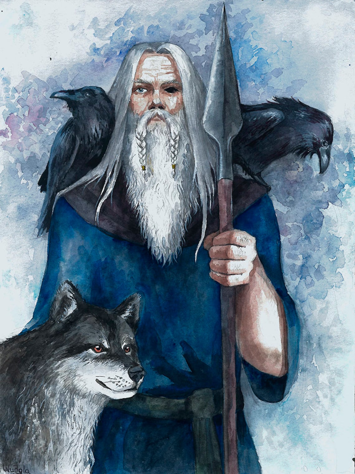 Druid Asatru Pagan Art Odin Heathen Wotan Art PRINT Watercolor Etsy
