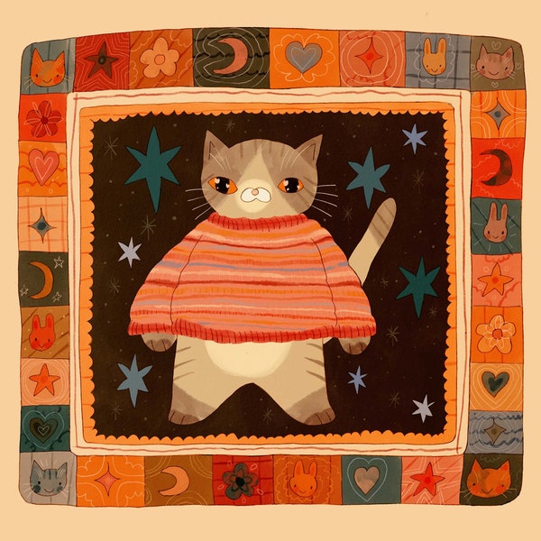 Square Cat Art - Etsy