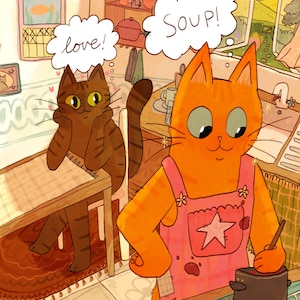Liebe und Suppe (A5 Cat Kunstdruck)