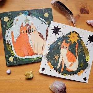 Cartes de voeux chat astral - lot de 2