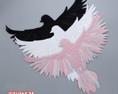 Black Pink White Big Bird Flying Patches,Appliques, Patches,Vintage Wings Patches,Birds Patches,Bag Patch,Birds Art,Eagle Applique Dove