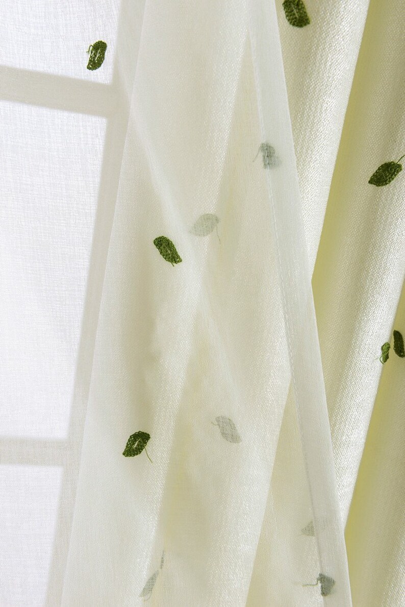 Europe Flying Green Willow Branches Embroidered on White Lace Sheer Curtain Fabric,Sheer Curtains Embroidered,Sheer Curtains
