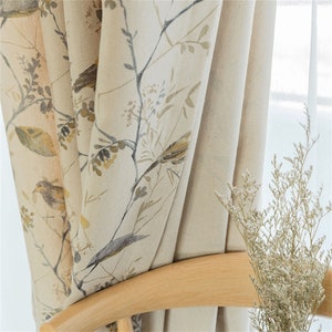 Grey Yellow Birds Branches Flowers Printing on Cream Blackout Curtain,Bedroom Curtain,Girl Guest Room Curtains,Blackout Roman Shades,Drapes