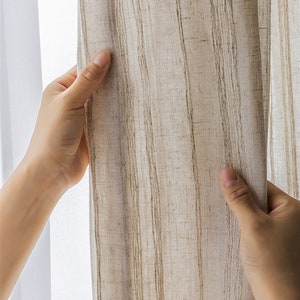 Custom Nature Beige Stripes Linen Sheer Curtain Pinstripes ,Natural Linen Curtains,Living Room,Bedroom,Pinstripe Decal,Stripe Linen