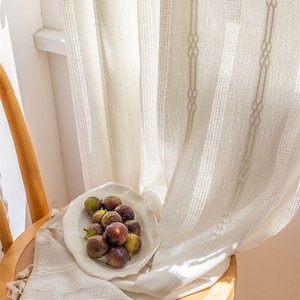 Bohemian Curtains White/Grey/Brown Hollow Twist Stripes Linen Cotton Semi Blind Curtain Fabric Ivory Tasssels,Bohemian Wall Decor