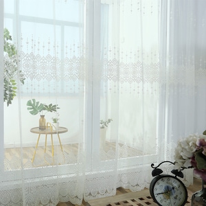 White Ivory Europe Style Embroidered on White Lace Sheer Curtain Fabric,Sheer Curtains Embroidered,Sheer Curtains for BackDrop