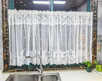 Embroidered Floral Lace Cafe Curtains - French Style (2 Panels)