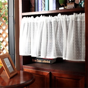 2 Panels Cafe Curtains| White Hollow Dots Plant Vertical Stripes Jacquard Sheer Lace Curtain|Kitchen Curtains,Lace Curtains,French Style