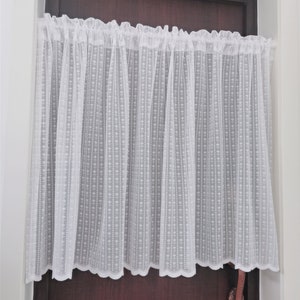White Jacquard Sheer Cafe Curtains: Plant & Circle Dots, French Style (2 Panels)