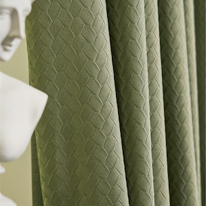 Custom High Quality Green Matcha Silk Velvet Diamond Crossing Crochet Embroidered Blackout Panels,Custom Curtains and Drapes,Curtains Velvet