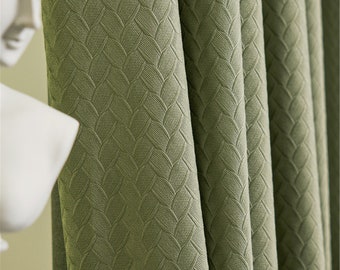 Custom High Quality Green Matcha Silk Velvet Diamond Crossing Crochet Embroidered Blackout Panels,Custom Curtains and Drapes,Curtains Velvet