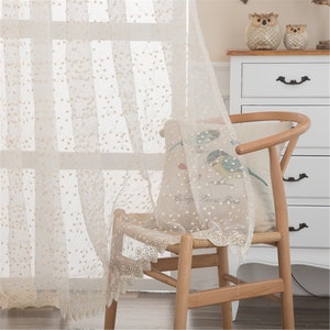 Cream Babysbreath Flowers Embroidered on Cream Lace Sheer Curtain Fabric,Sheer Curtains Embroidered,Sheer Curtains for BackDrop