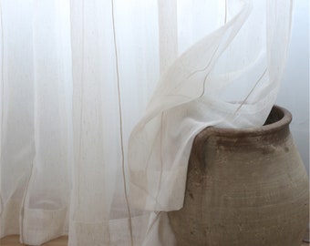 White Linen Sheer Curtain Fabric with Twist Stripes - By the Yard