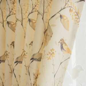 Grey Yellow Birds Branches Flowers Printing on Cream Blackout Curtain,Bedroom Curtain,Girl Guest Room Curtains,Blackout Roman Shades,Drapes