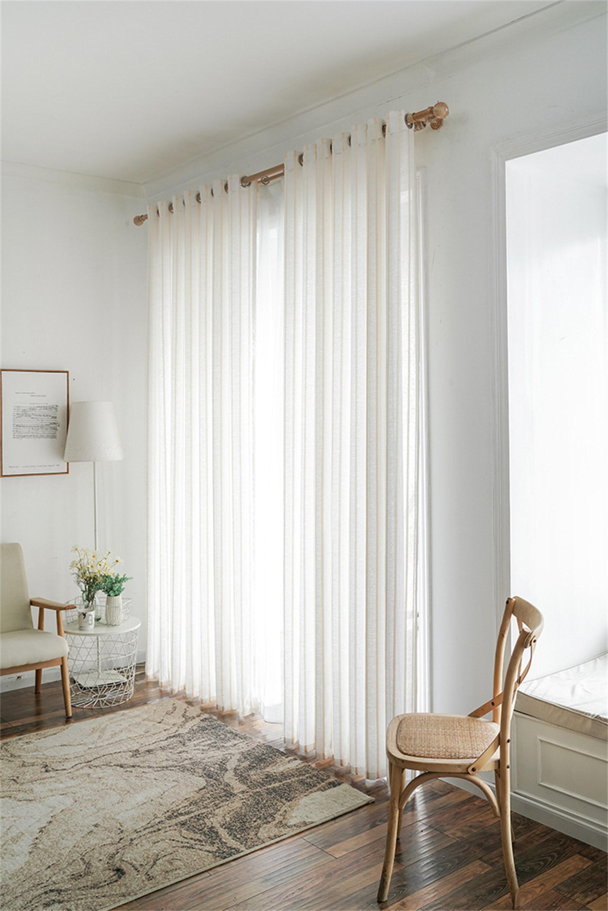 Nature White Linen Sheer Curtain Fabric With Twill Wide Gold Etsy