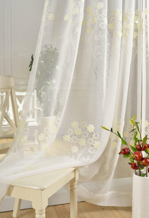 Hundreds Of Little Cream Floral Embroidered On White Sheer Etsy