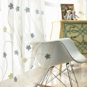Custom Europe Blue Ivory Rose Floral Embroidery Design on White Lace Sheer Curtain,Sheer Curtains Embroidered,Sheer Curtains for BackDrop
