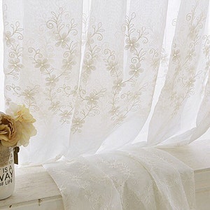 Custom White Europe Style Floral Embroidered on White Lace Sheer Curtain,Sheer Curtains Embroidered,Sheer Curtains for BackDrop Wedding