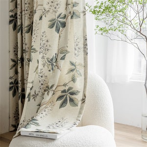 Impresión personalizada de hojas de árbol de color marrón gris y bosque otoñal en cortina opaca beige, cortina de dormitorio, cortinas romanas opacas, cortinas, 80 % cegador
