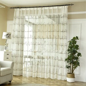 Ivory Furry Bird Embroidered on Lace Sheer Curtain Living Room Guest Room Panels Ivory Furry Bird Embroidered on Lace Sheer Curtain Living Room Guest Room Panels