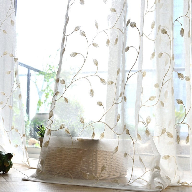 Tenda Di Pizzo Verde Con Ricamo Floreale, Pannello Trasparente Per Finestra, Arredamento Camera Da Letto E Soggiorno