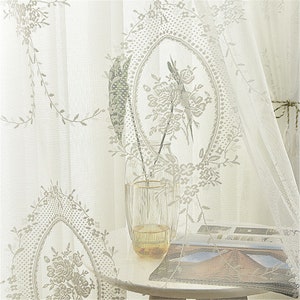Custom Classic White American Europe Round Mirror Florals Jacquard on White lace Sheer Curtain,Sheer Curtains BackDrop Wedding Mosquito Net,