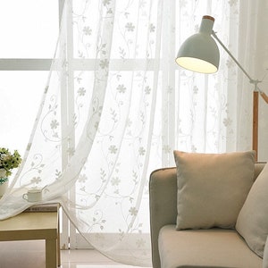 Custom European Climbing Floral Branches Embroidery on White Lace Sheer Curtain ,Sheer Curtains Embroidered,Sheer Curtains for Country