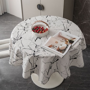 Round 150cm Table Cover Bohemia White Black Marble Print Fabric Linen Table Cloth Fabric,Marble Print Fabric Tablecloth Table Cover Top