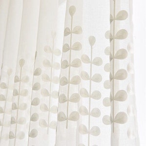 Custom Curtains  Cotton White Ginkgo Trees Leaves Embroidered on white lace Sheer Fabric,Kitchen curtains and Valance Farmhouse Country