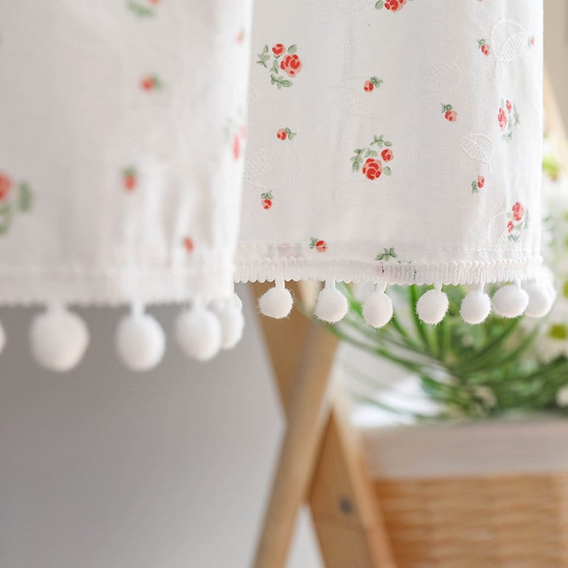 Rose Melody Vorhang-Set Für Küche – 3-teilig, Mit Rosen-Stickerei, Organza-Einsatz, Ca. 147x89 Cm + 2x 71x60 Cm Etagen