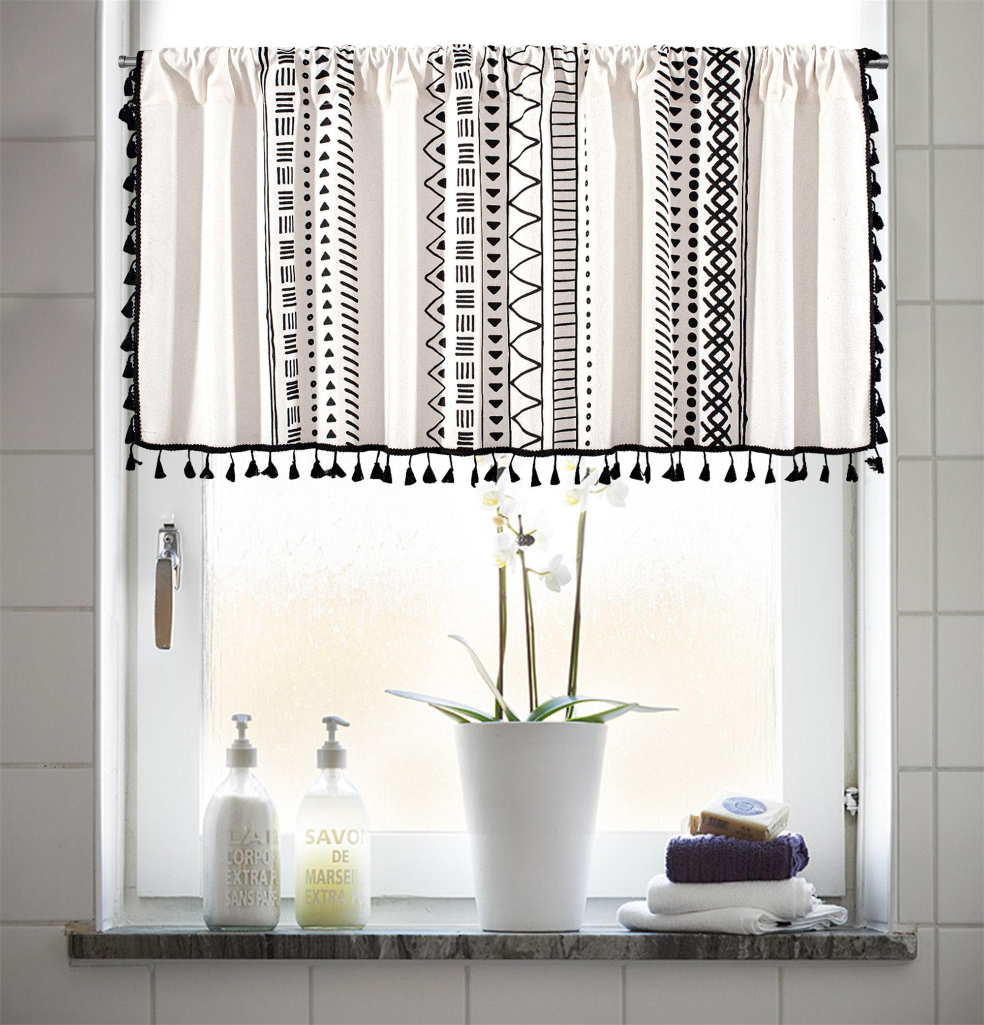 Black kitchen curtain deals