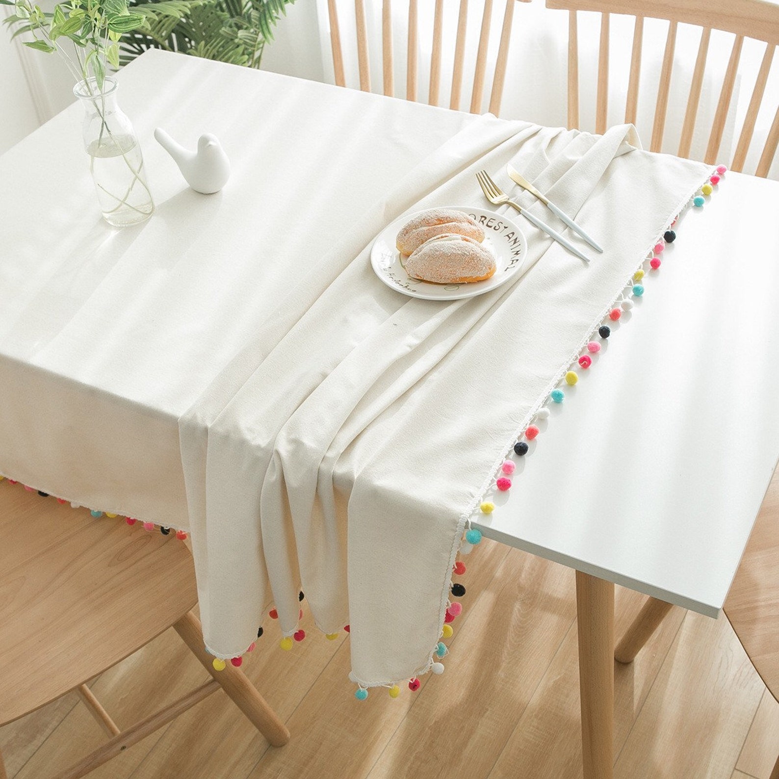 Graceful Solid White Cotton Linen Tablecloth Fabric With Etsy