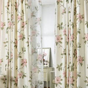 Custom Large Flowers Branches Printing on Pink Brown Blue Blackout Curtains,Cream Blackout Curtains for Living Room,Shades for Windows,Sheer